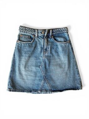 stradivarius Light Blue Braided-Waist Denim Skirt